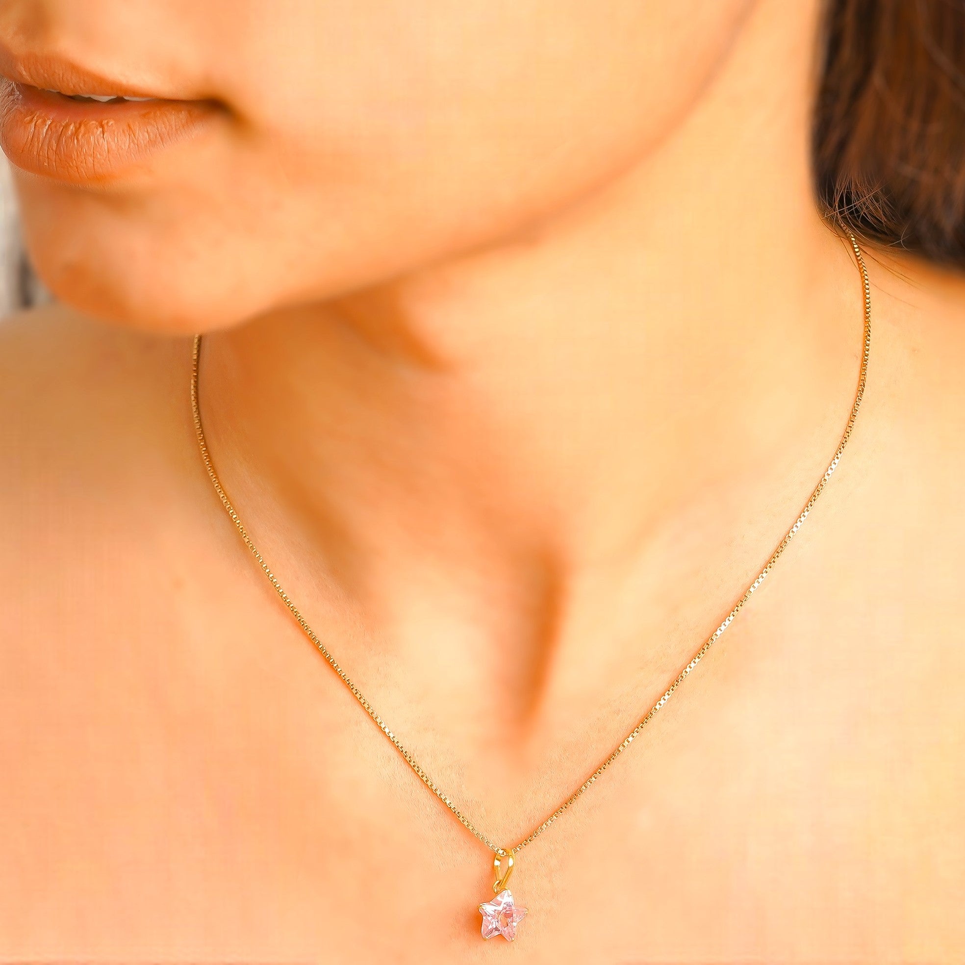 10 KT Gold Pink Star Diamond Pendant