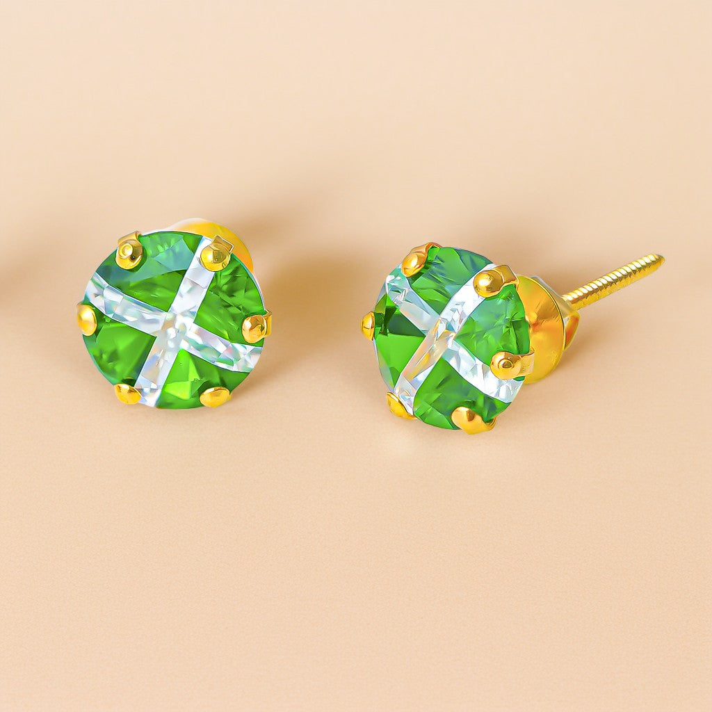 10 KT Gold Green New Round Cut Diamond Stud Earrings